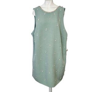 Anthropologie Atsu Crystal-Embellished Bow Mini Dress, Blue, Open Back, Party,2X